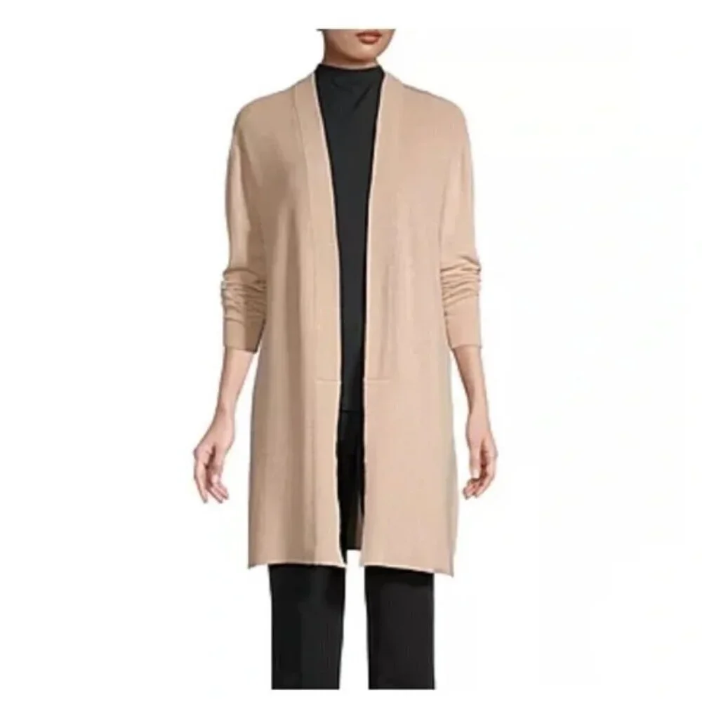 Worthington XLT  Long Sleeve Ribbed Knit Open Front Cardigan in Camel Tan Brown
